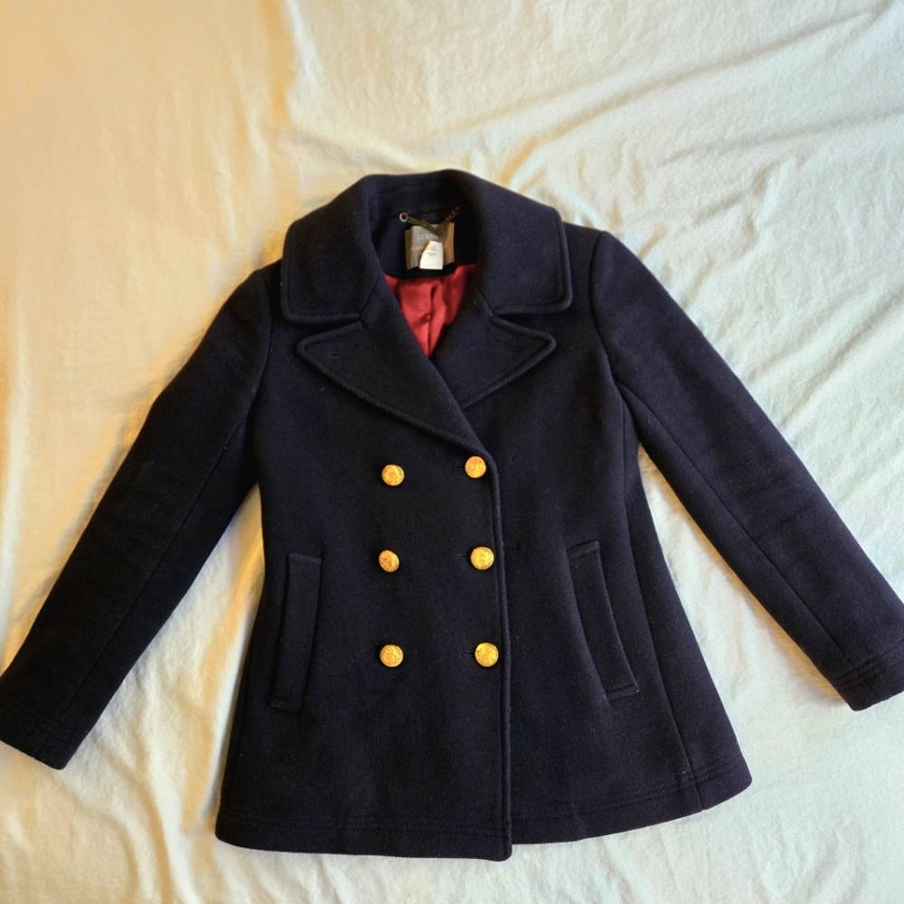 J. Crew Stadium Cloth by Nello Gori sz 0P Navy Peacoat